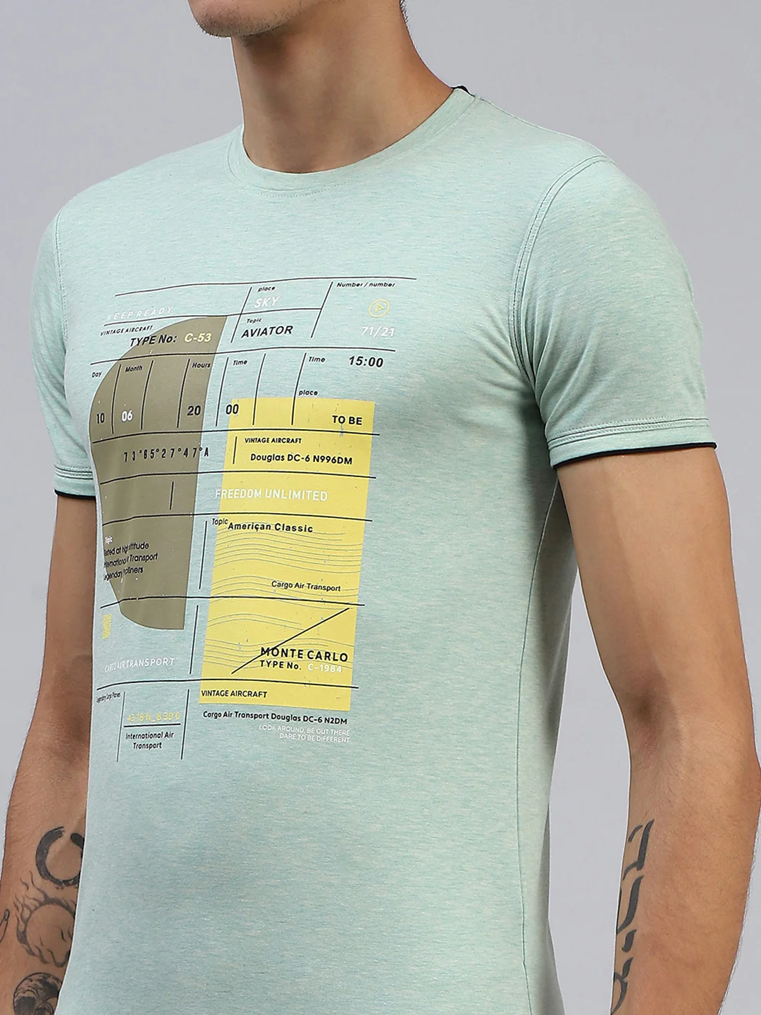 Men Green Printed Mock Neck Half Sleeve T-Shirt - Image 6