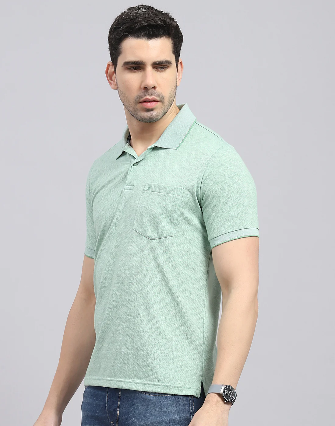 Men Green Printed Polo Collar Half Sleeve T-Shirt - Image 3