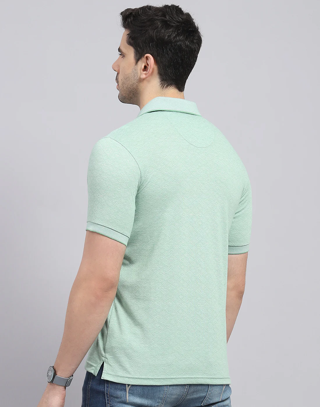Men Green Printed Polo Collar Half Sleeve T-Shirt - Image 5