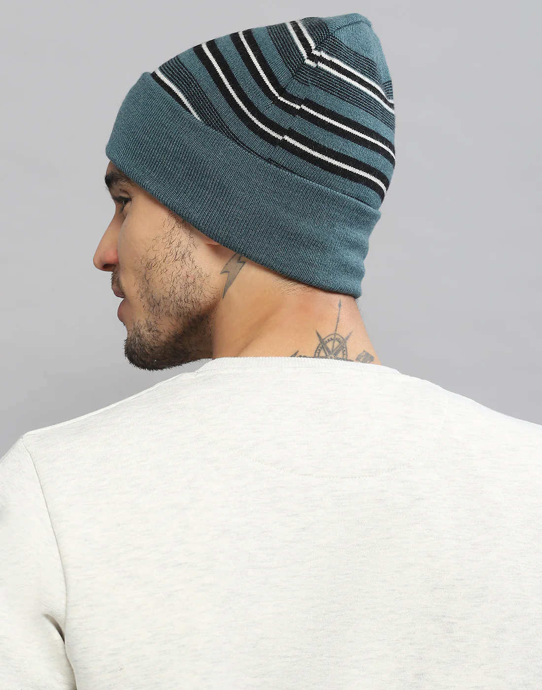 Men Green Printed Pure Wool Cap - Image 4