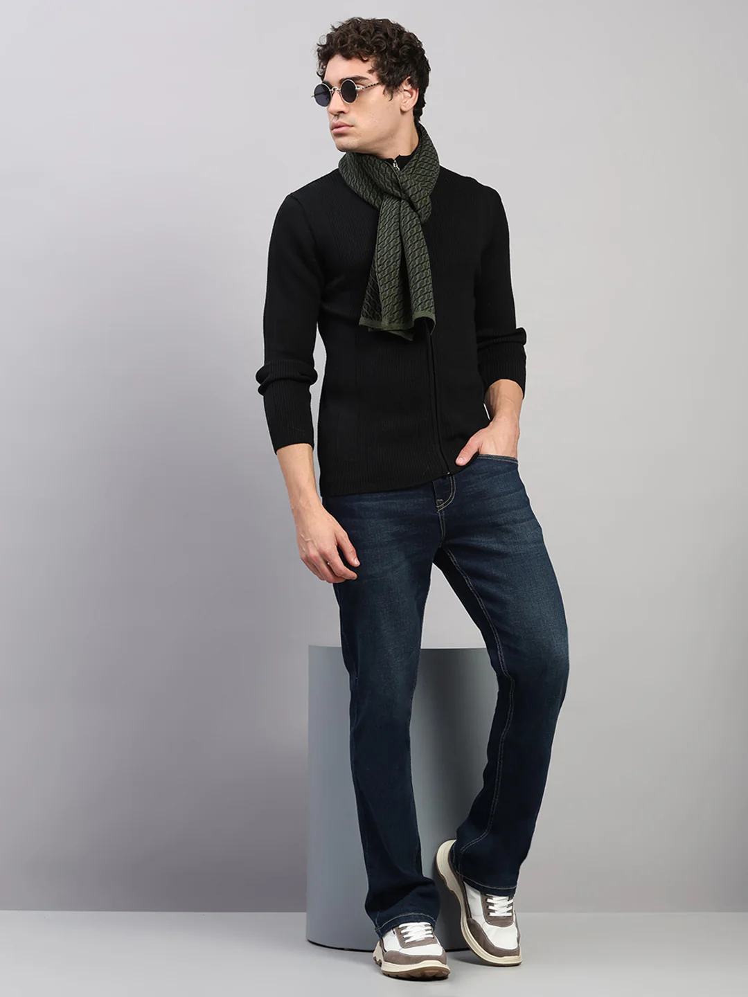 Men Green Printed Pure Wool Muffler - Image 2