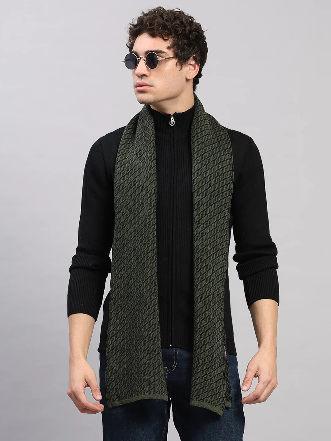 Men Green Printed Pure Wool Muffler - Image 5