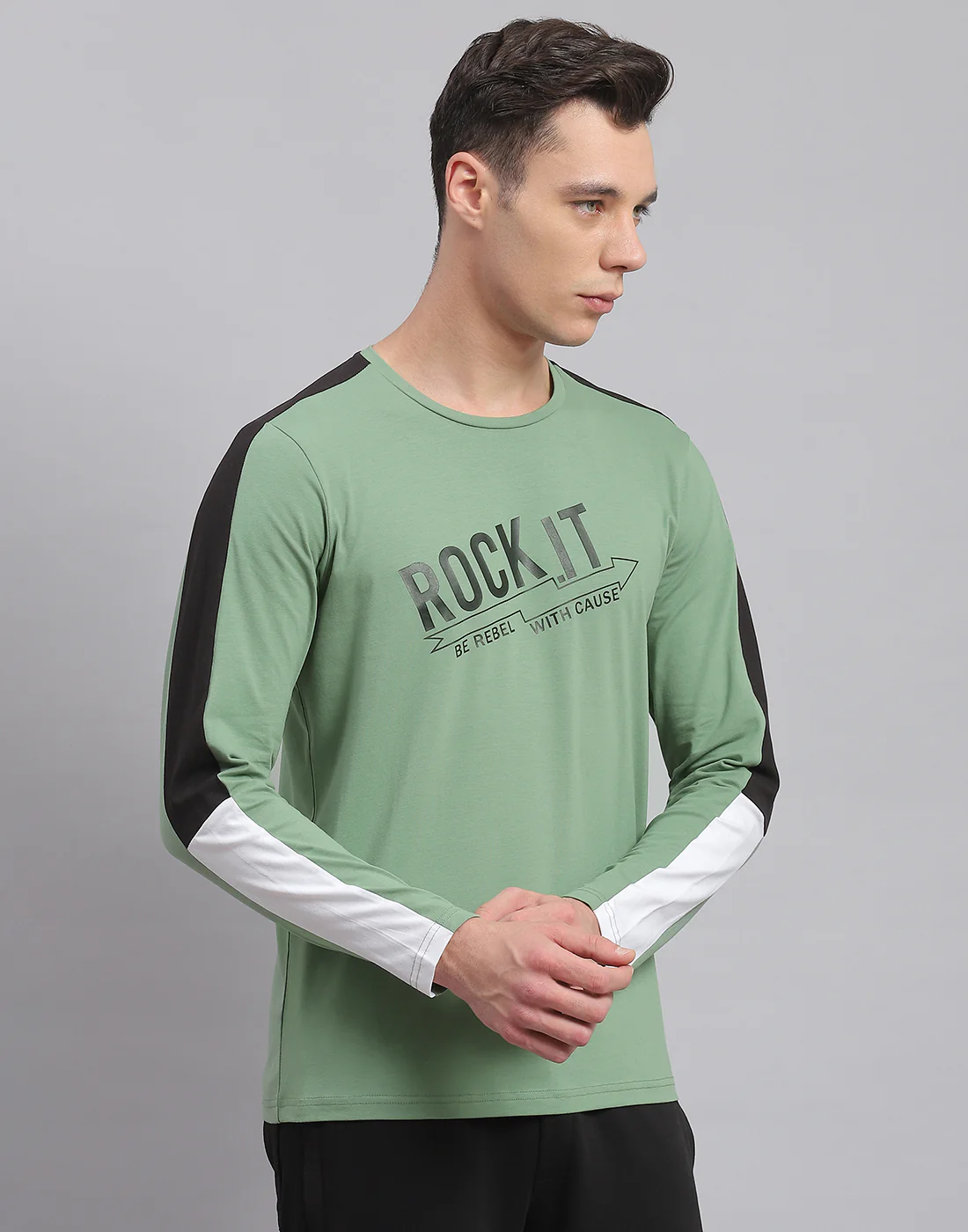 Rock.it Men Green Printed Round Neck Full Sleeve Active T-Shirt - Image 5