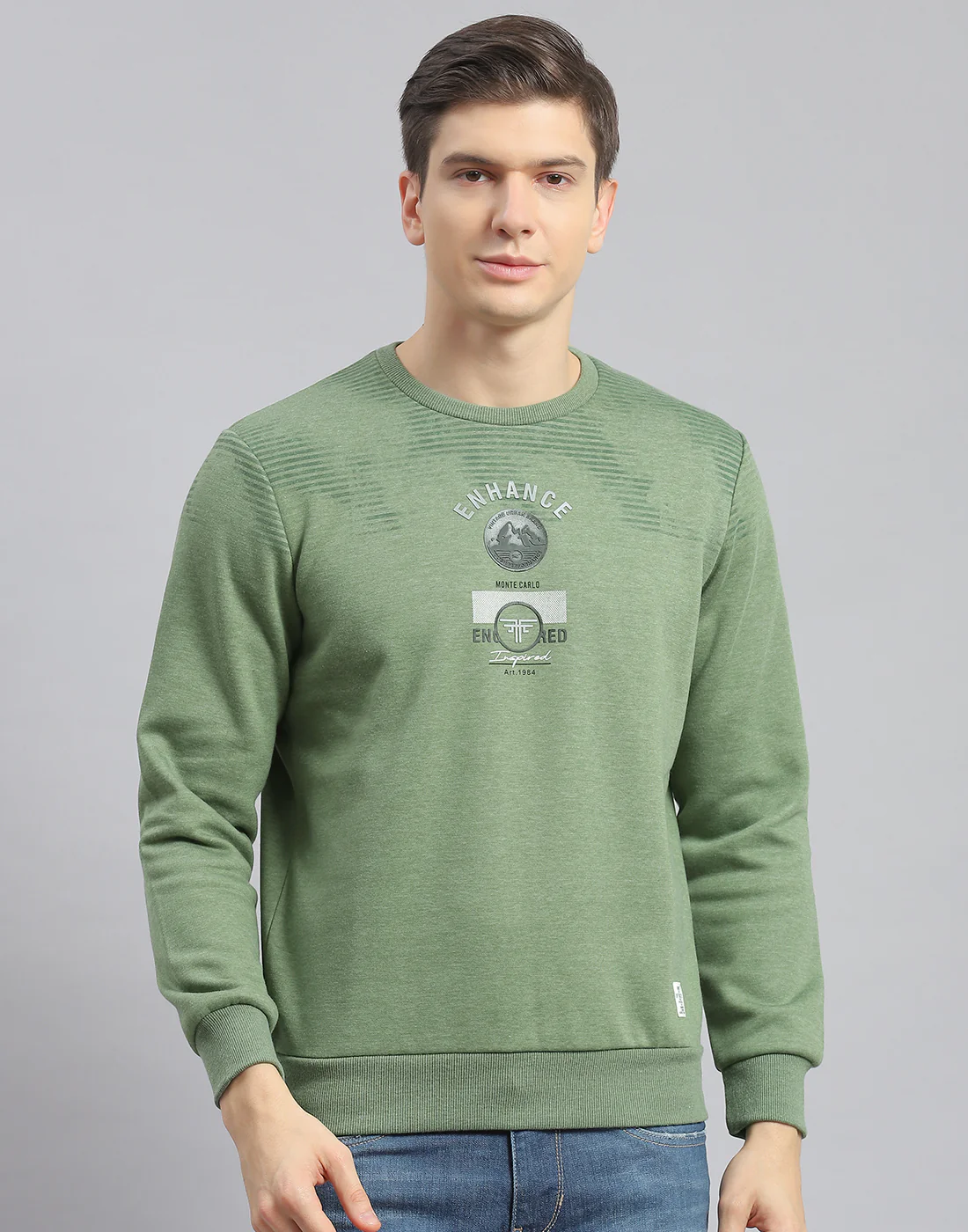 Men Green Printed Round Neck Full Sleeve Sweatshirt - Image 2