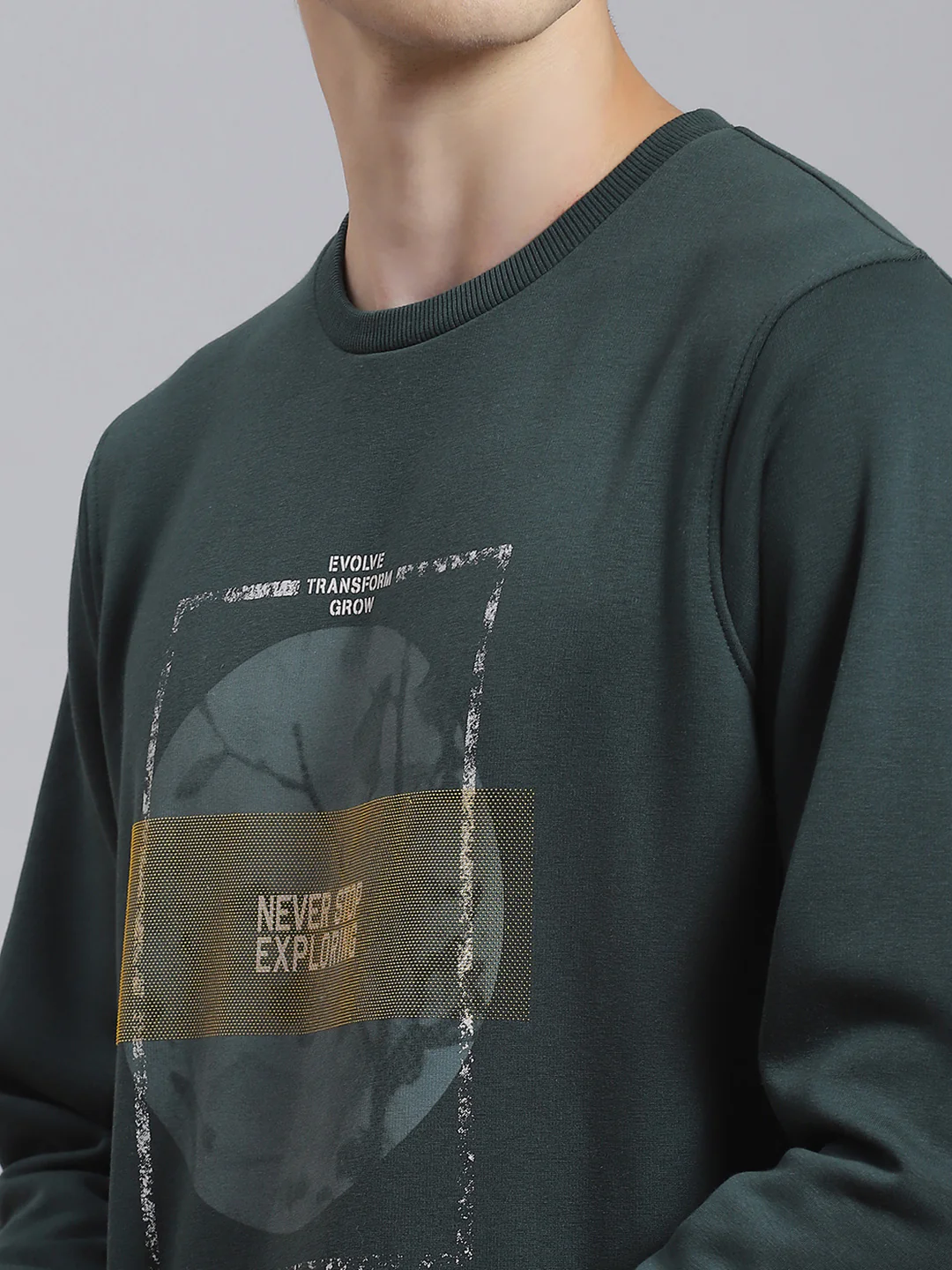 Men Green Printed Round Neck Full Sleeve Sweatshirt - Image 6