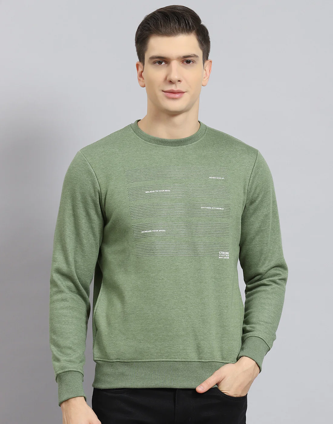 Men Green Printed Round Neck Full Sleeve Sweatshirt - Image 3