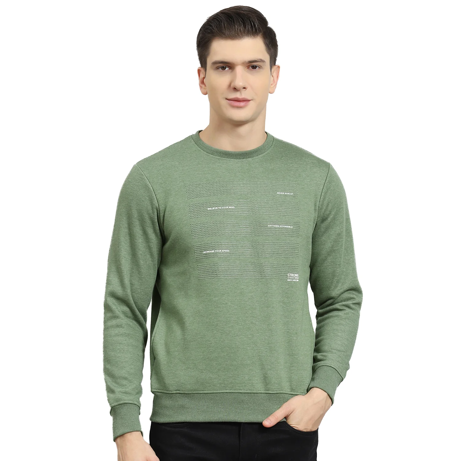 Men Green Printed Round Neck Full Sleeve Sweatshirt - Image 5