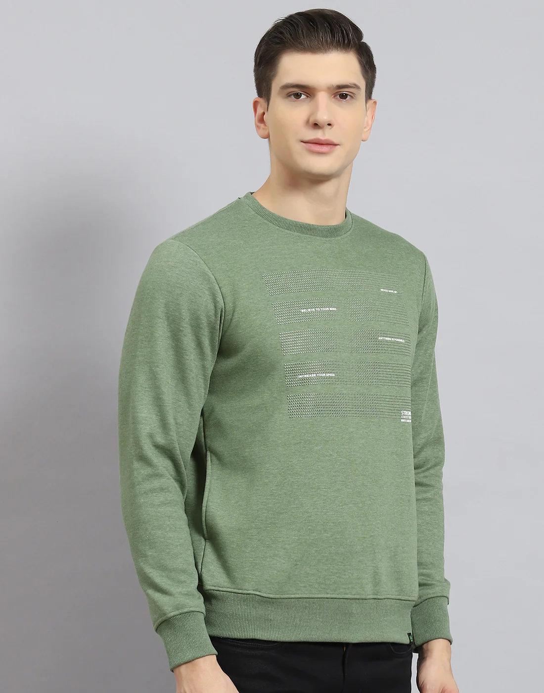 Men Green Printed Round Neck Full Sleeve Sweatshirt - Image 6