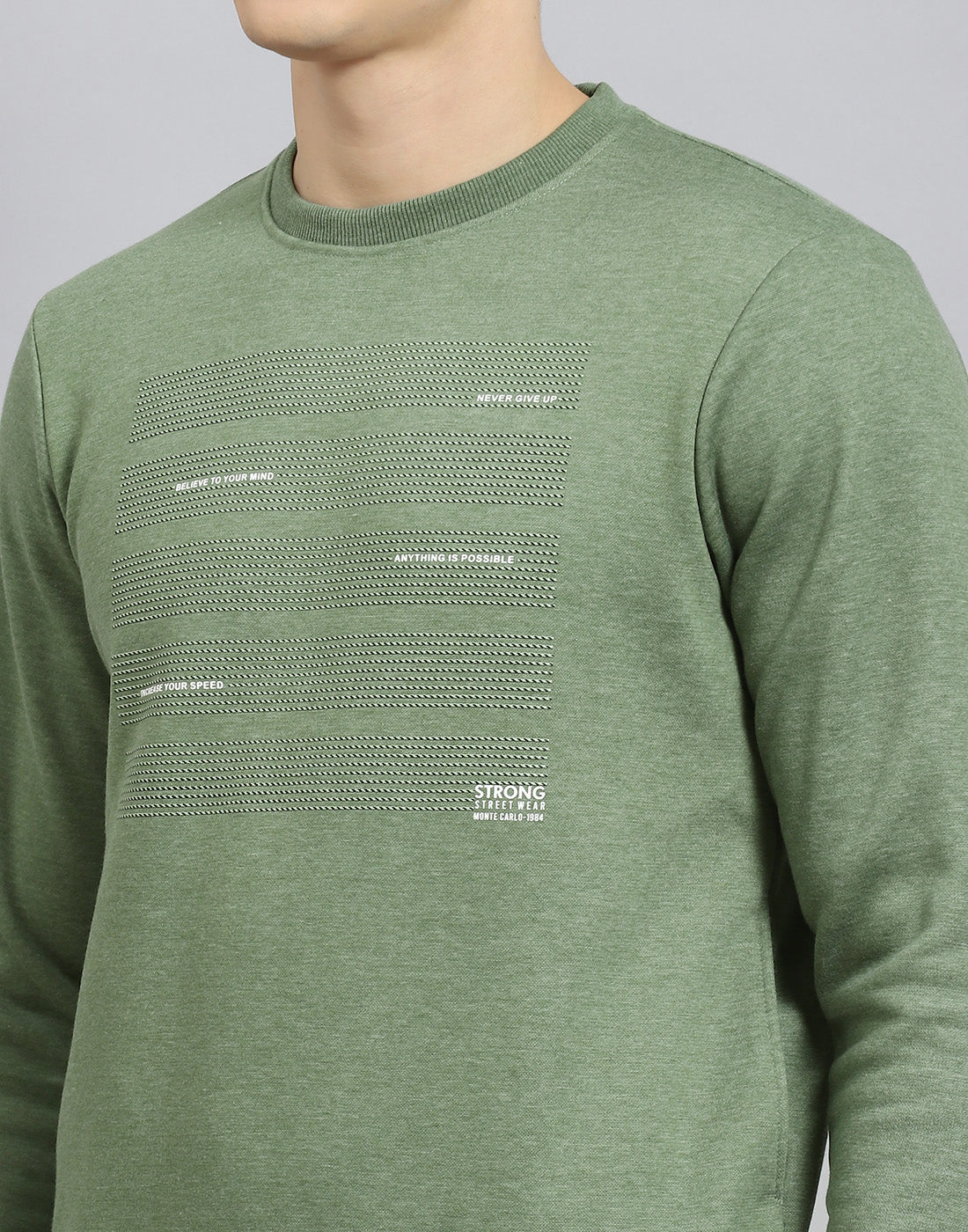 Men Green Printed Round Neck Full Sleeve Sweatshirt - Image 8