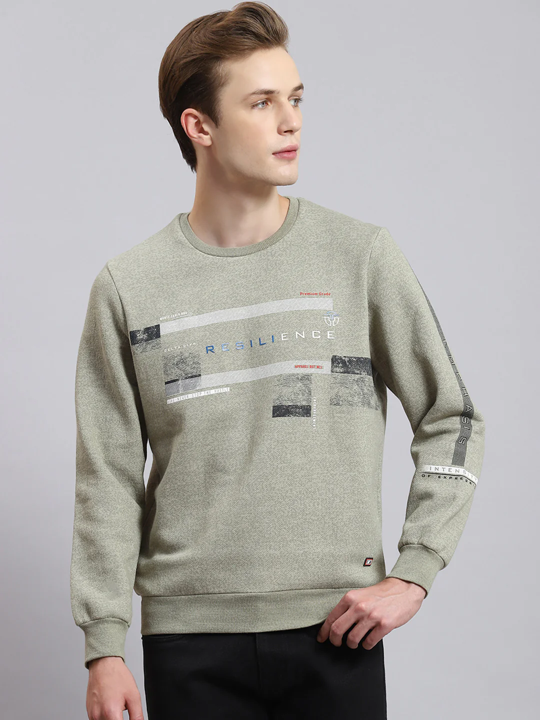 Men Green Printed Round Neck Full Sleeve Sweatshirt - Image 5