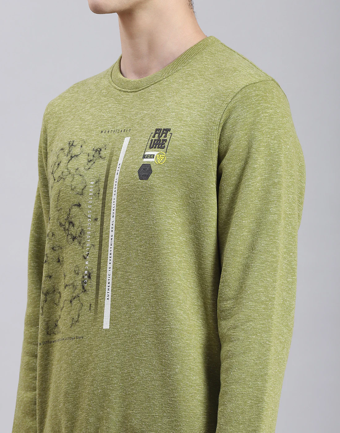 Men Green Printed Round Neck Full Sleeve Sweatshirt - Image 7