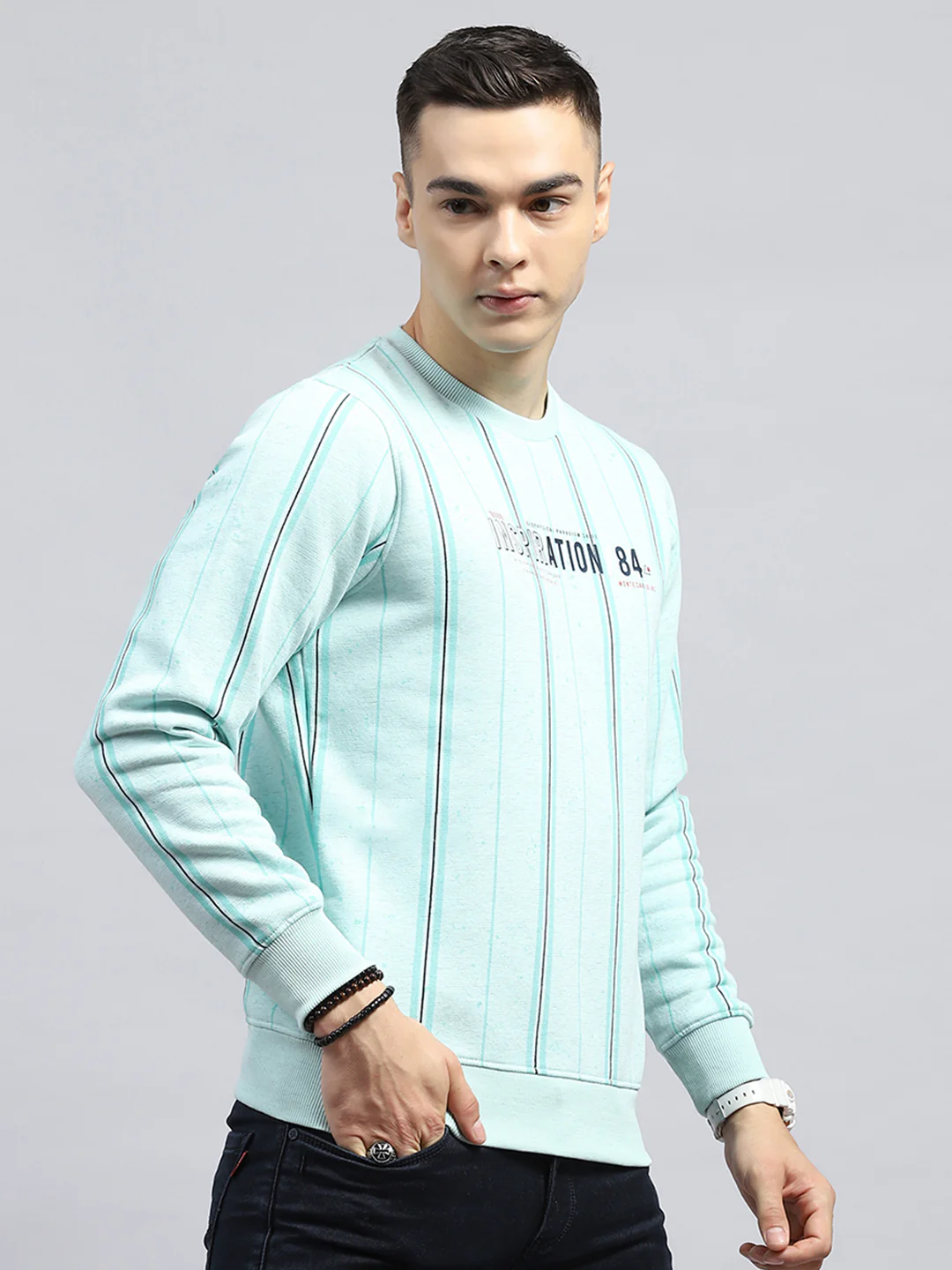 Men Green Printed Round Neck Full Sleeve Sweatshirt - Image 4