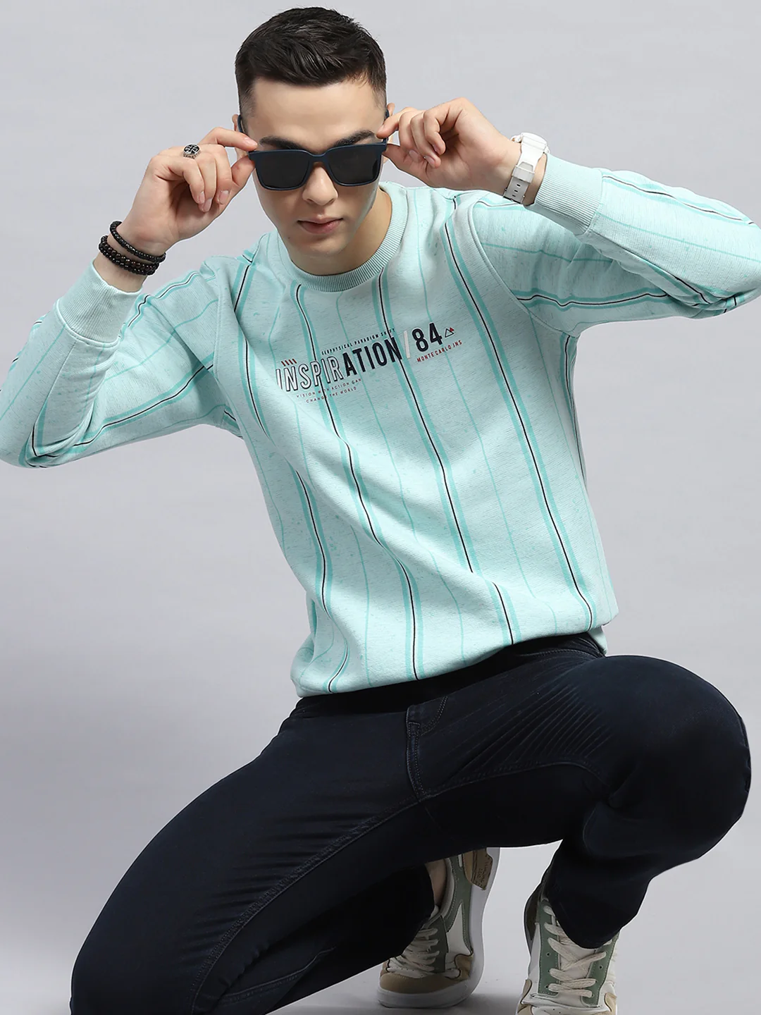 Men Green Printed Round Neck Full Sleeve Sweatshirt - Image 6