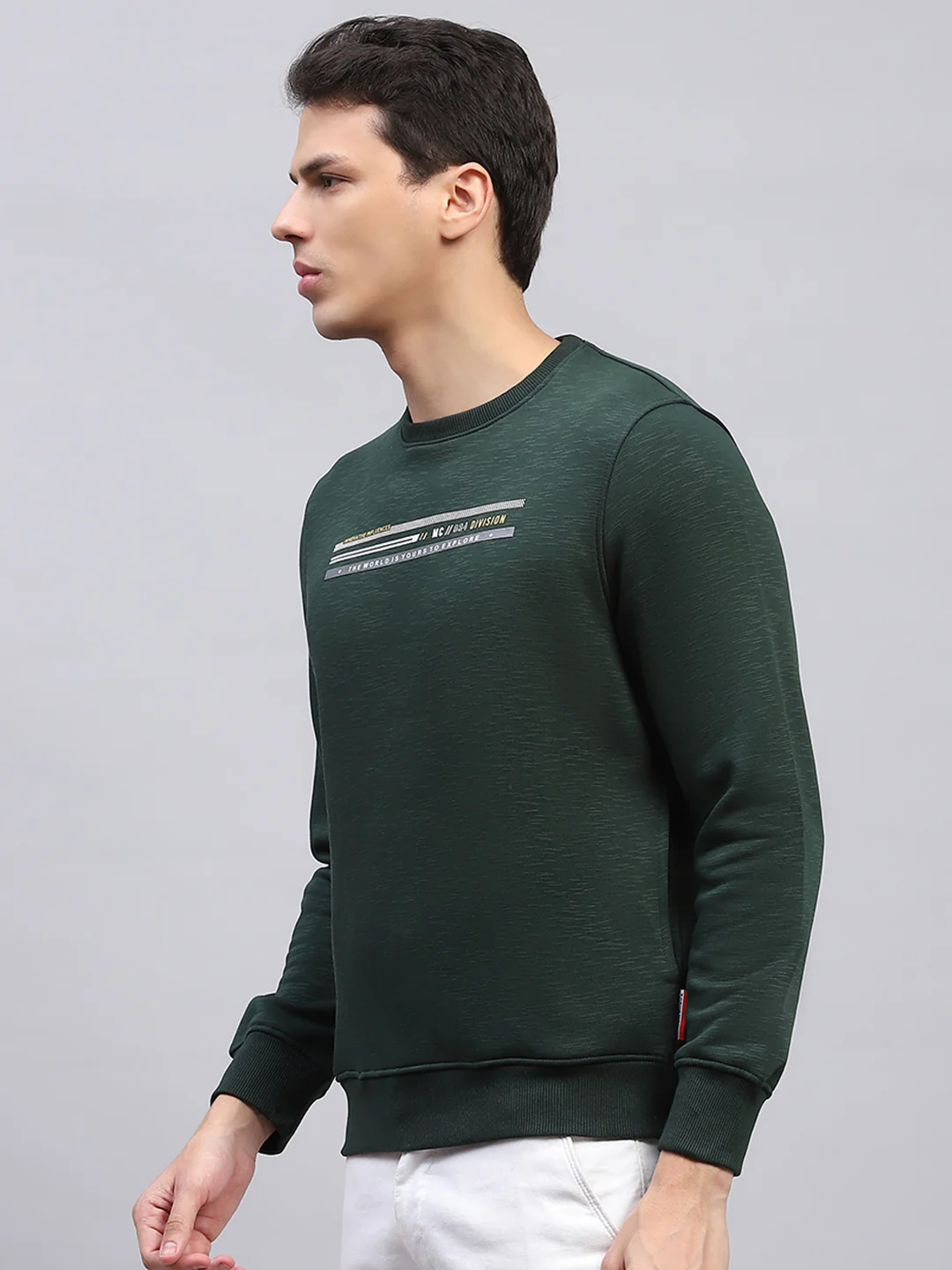 Men Green Printed Round Neck Full Sleeve Sweatshirt - Image 3