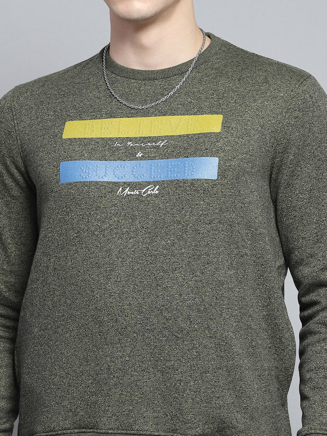 Men Green Printed Round Neck Full Sleeve Sweatshirt - Image 6