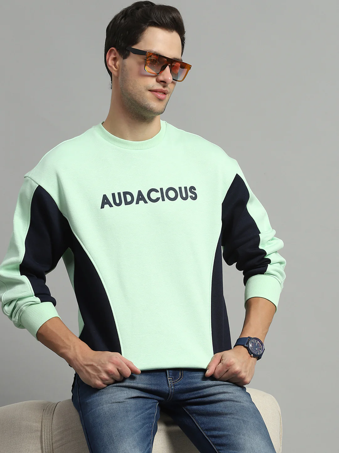 Men Green Printed Round Neck Full Sleeve Sweatshirt - Image 6