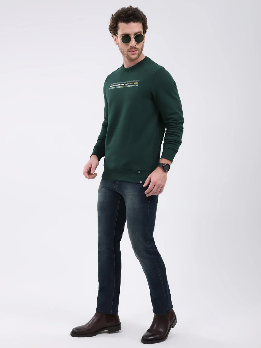 Men Green Printed Round Neck Full Sleeve Sweatshirt - Image 2