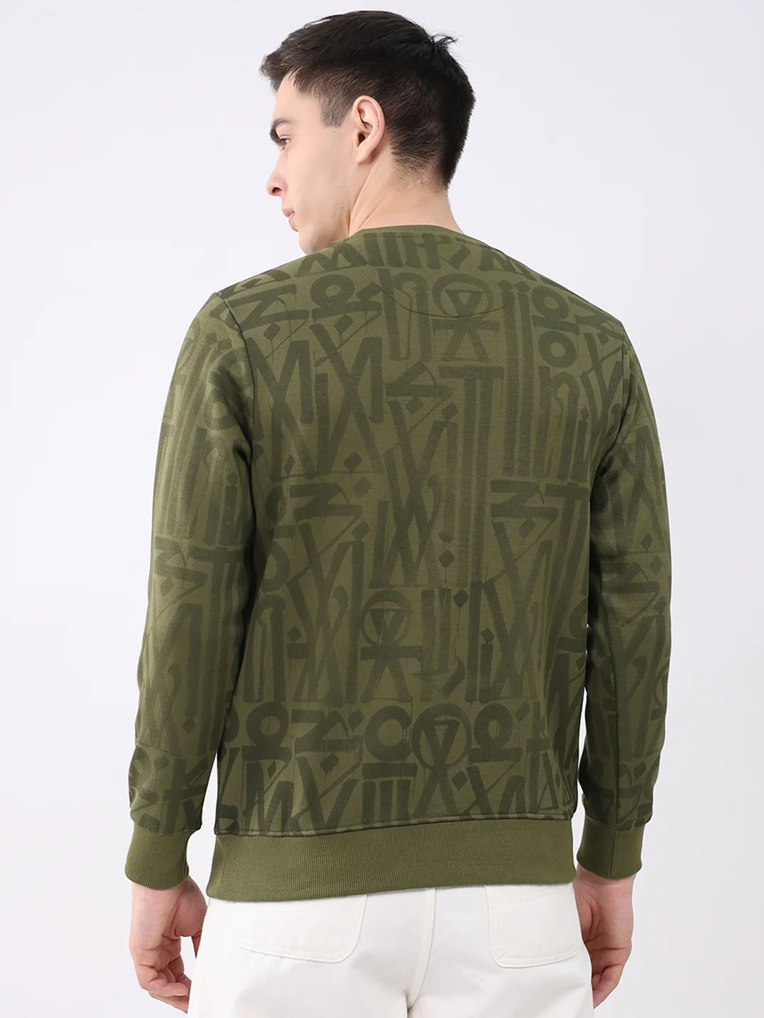 Men Green Printed Round Neck Full Sleeve Sweatshirt - Image 5