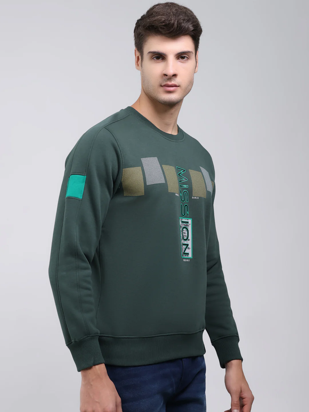 Men Green Printed Round Neck Full Sleeve Sweatshirt - Image 4