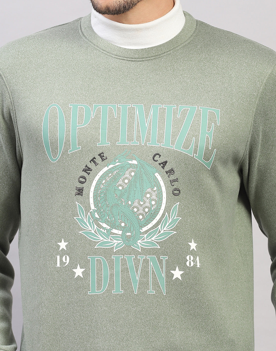 Men Green Printed Round Neck Full Sleeve Sweatshirt - Image 7