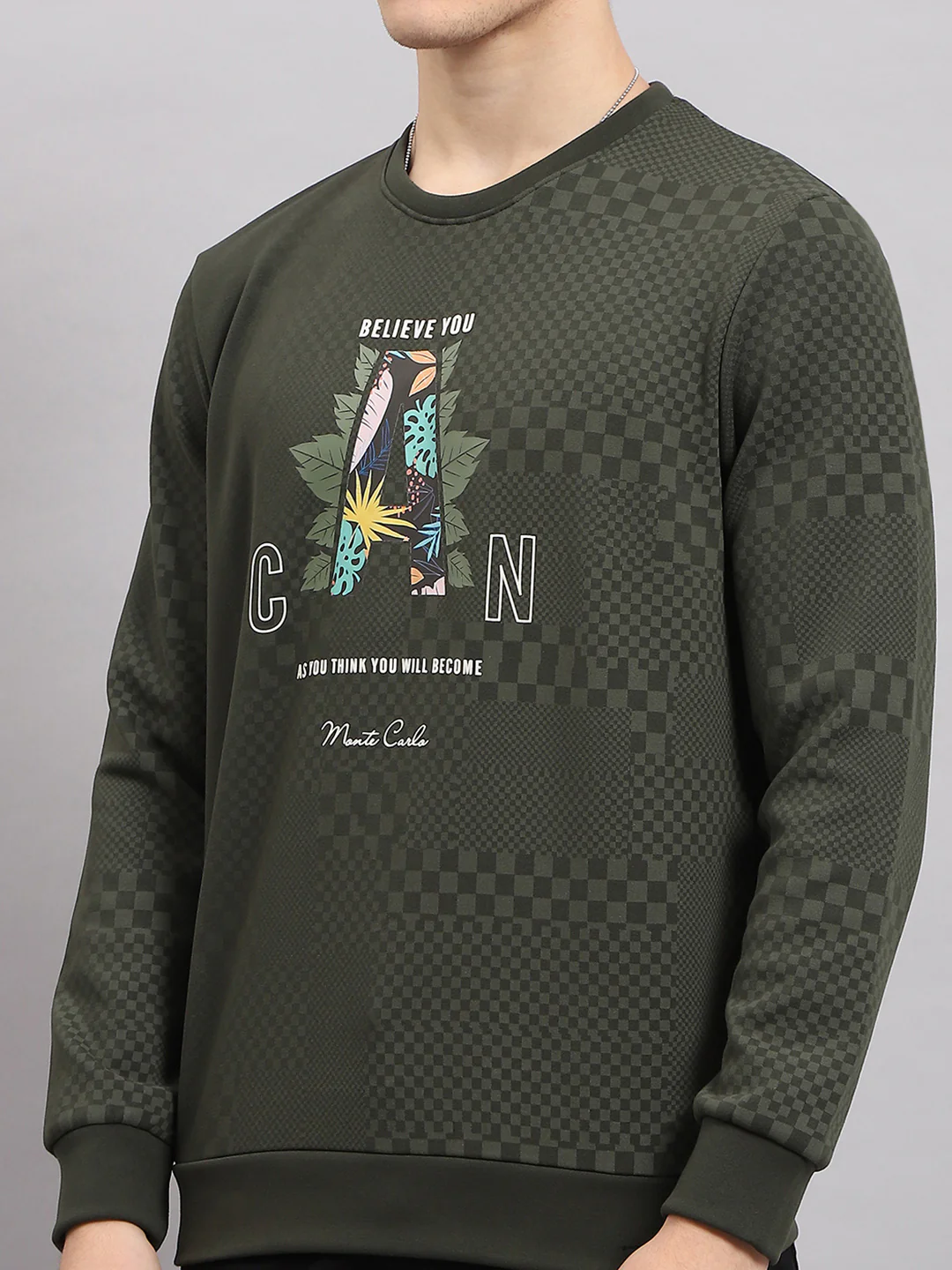 Men Green Printed Round Neck Full Sleeve T-Shirt - Image 6
