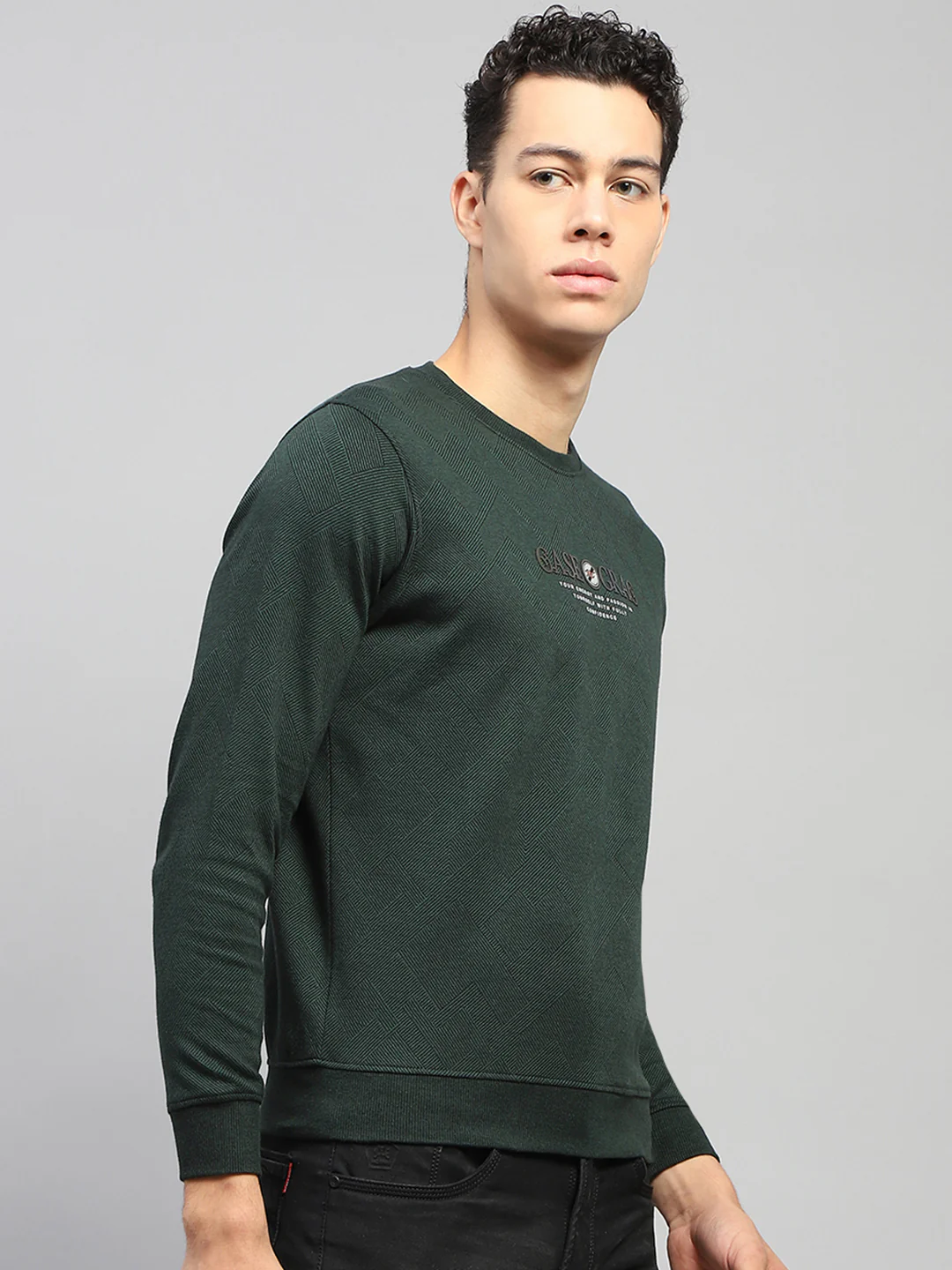 Men Green Printed Round Neck Full Sleeve Winter T-Shirt - Image 4