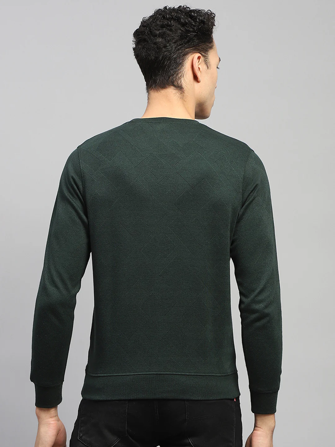 Men Green Printed Round Neck Full Sleeve Winter T-Shirt - Image 5