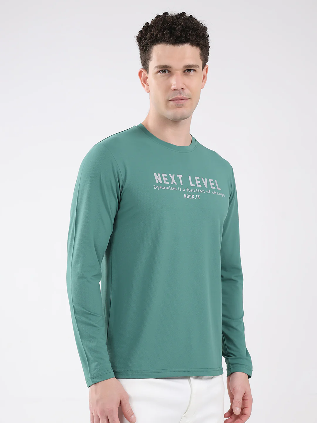 Rock.it Men Green Printed Round Neck Full Sleeve Winter T-Shirt - Image 4