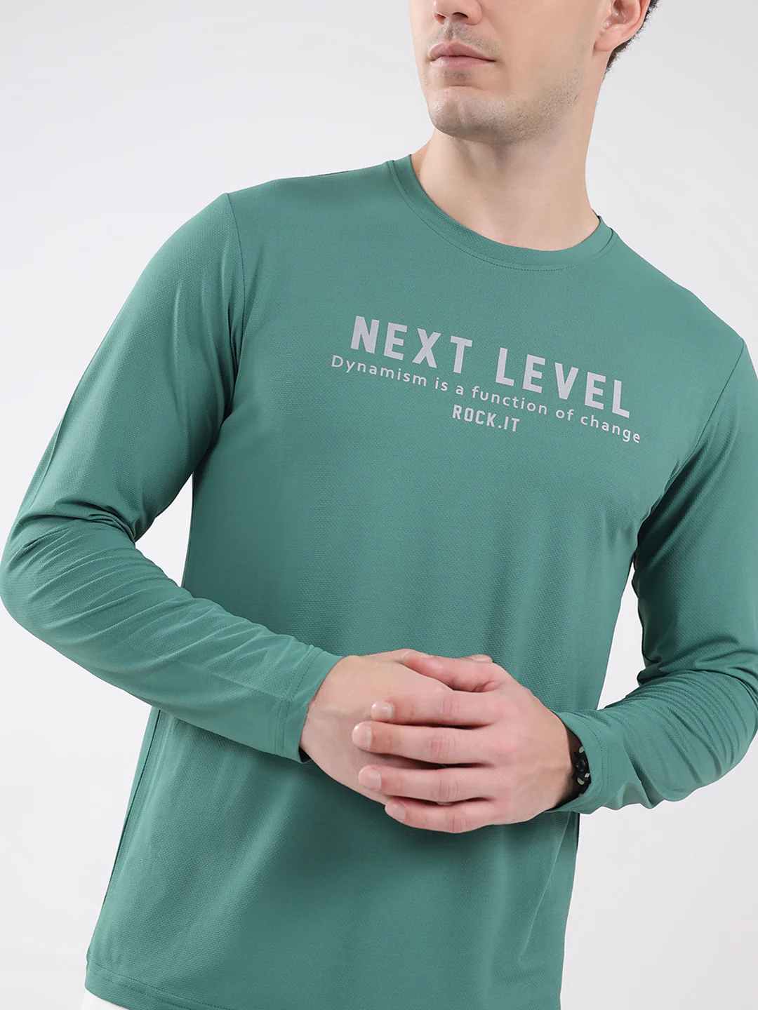 Rock.it Men Green Printed Round Neck Full Sleeve Winter T-Shirt - Image 6