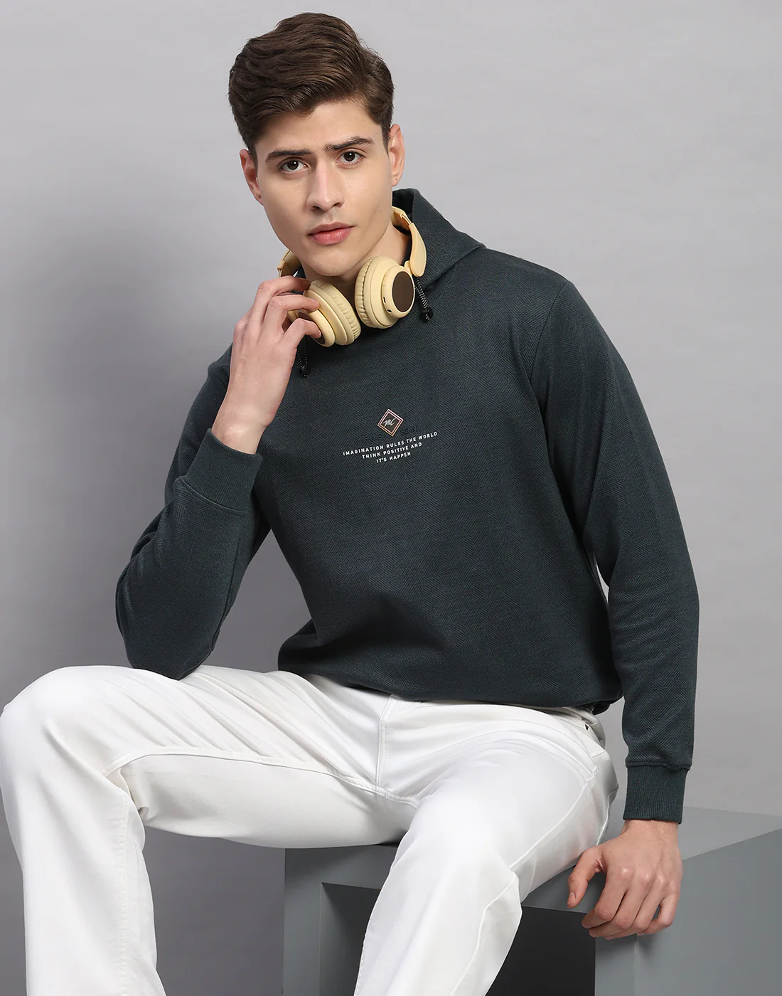 Men Green Printed Round Neck Full Sleeve Winter T-Shirt - Image 6