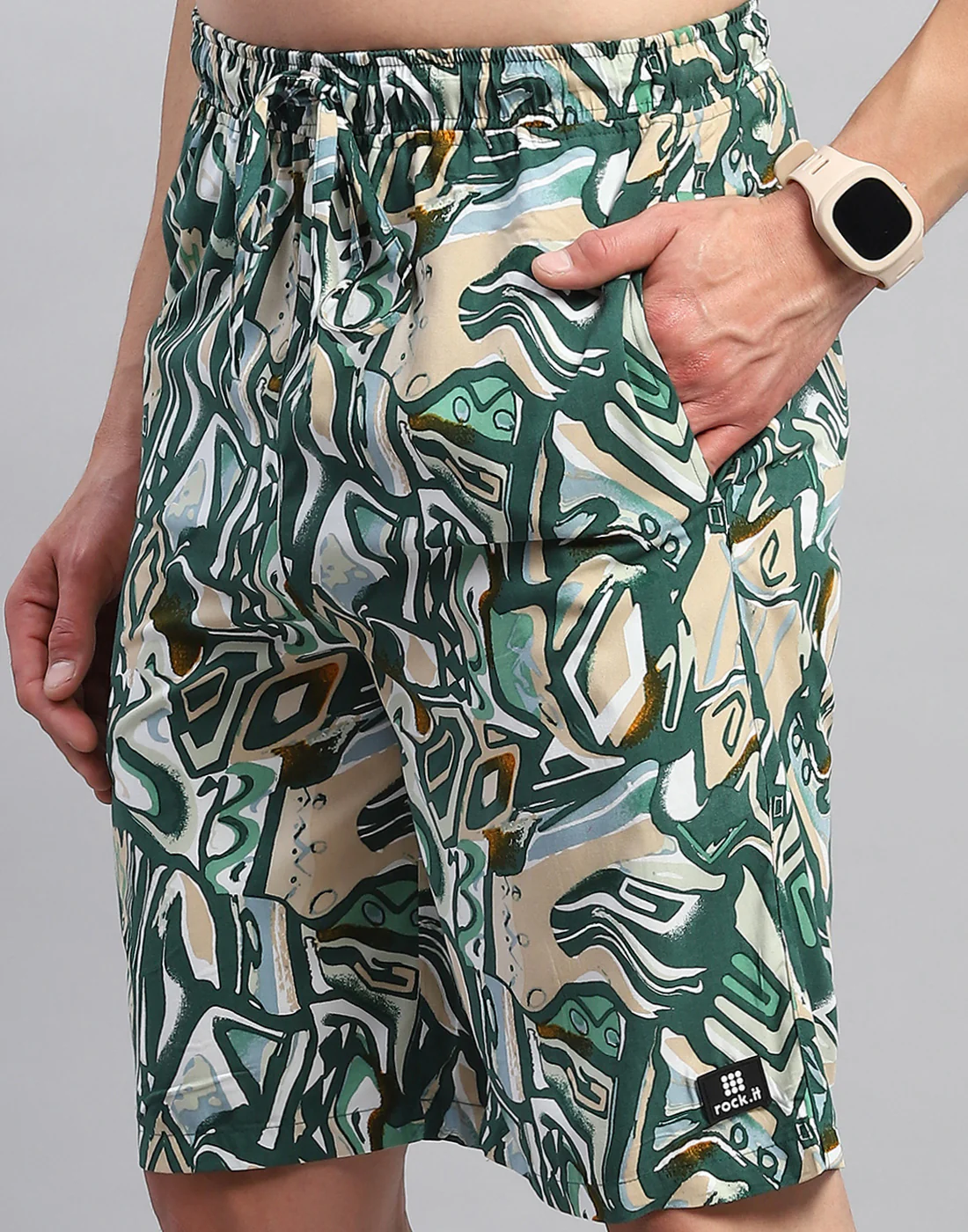 Rock.it Men Green Printed Round Neck Half Sleeve Cords Set - Image 8