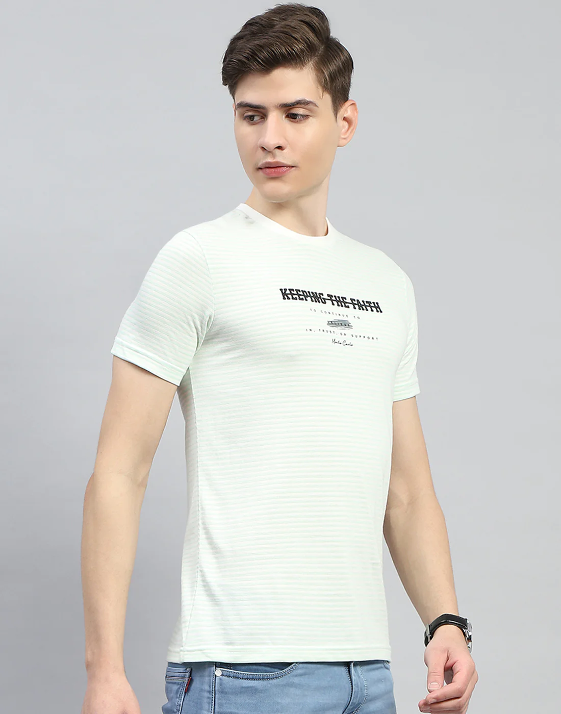 Men Green Printed Round Neck Half Sleeve T-Shirt - Image 5