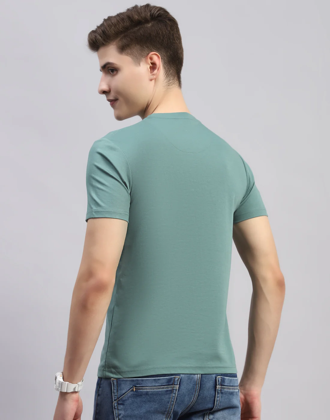 Men Green Printed Round Neck Half Sleeve T-Shirt - Image 5