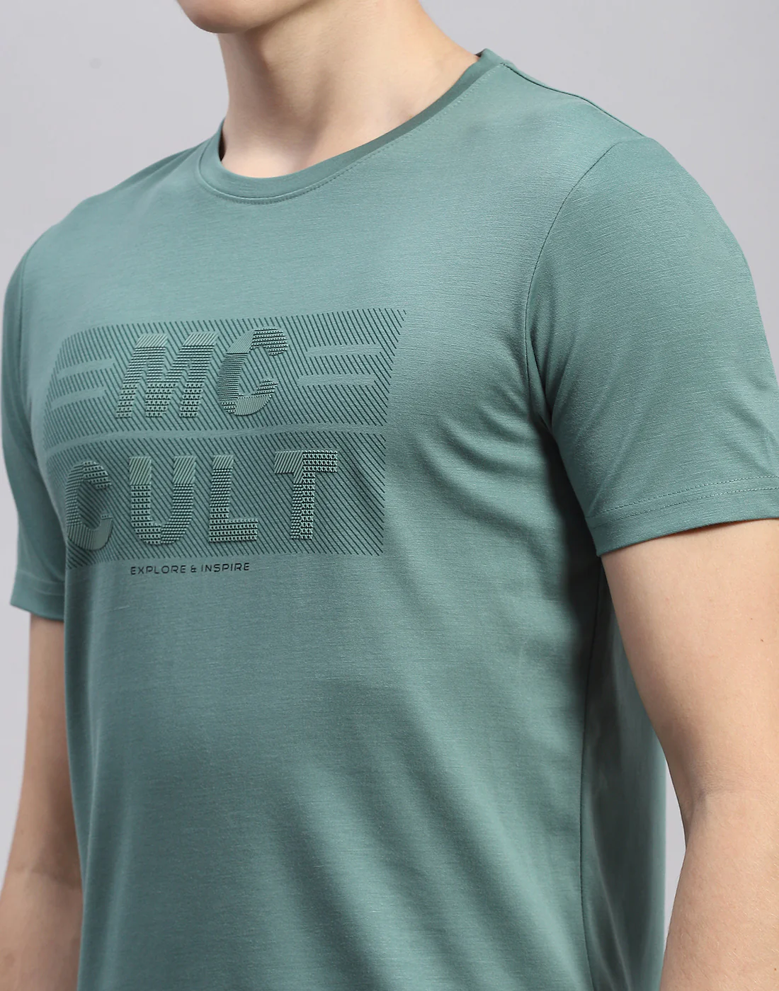Men Green Printed Round Neck Half Sleeve T-Shirt - Image 6