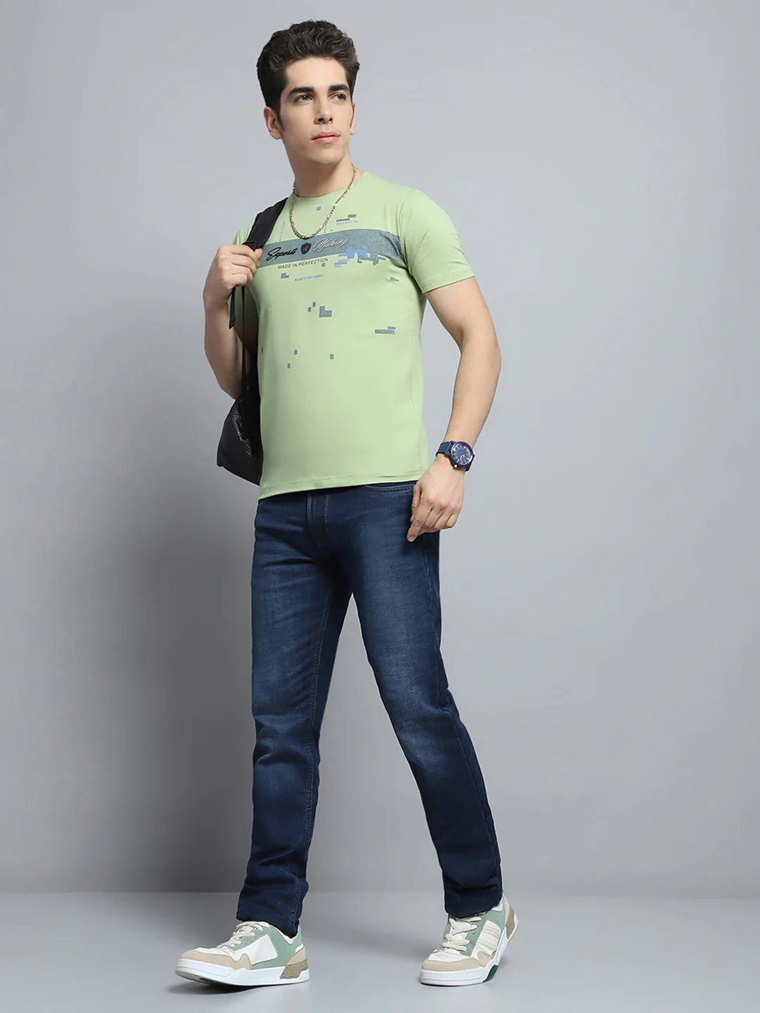 Men Green Printed Round Neck Half Sleeve T-Shirt - Image 2