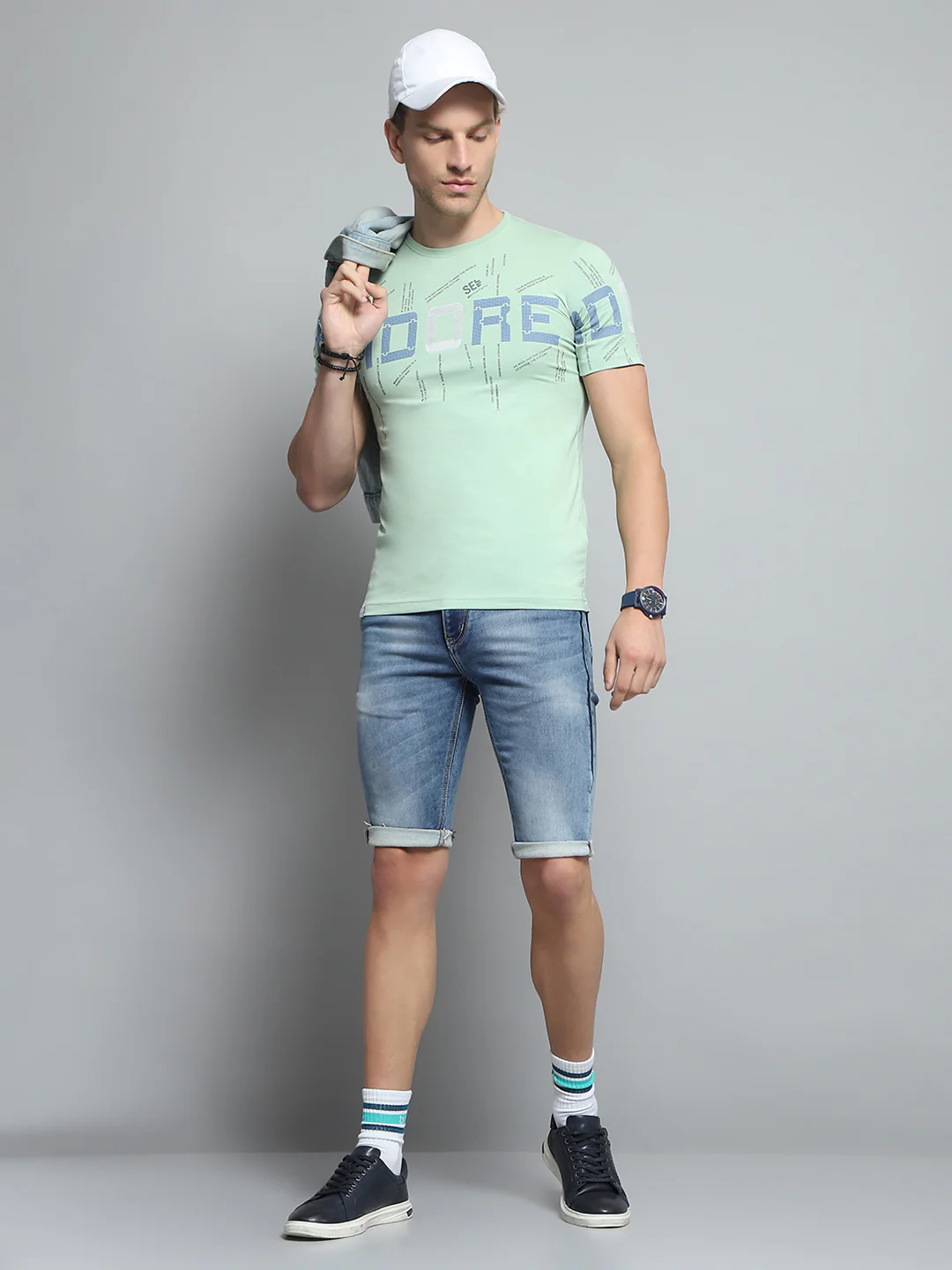 Men Green Printed Round Neck Half Sleeve T-Shirt - Image 2