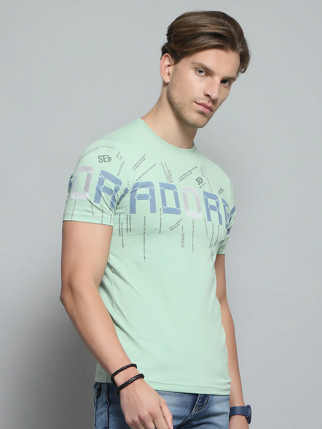 Men Green Printed Round Neck Half Sleeve T-Shirt - Image 4