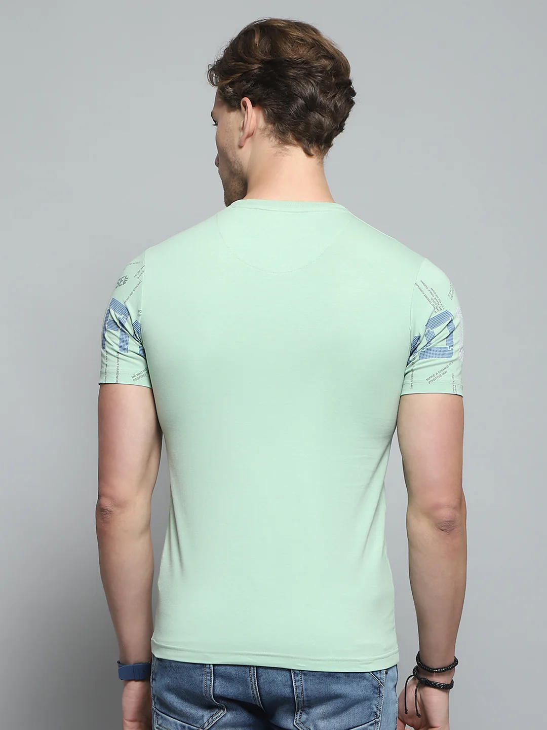 Men Green Printed Round Neck Half Sleeve T-Shirt - Image 5