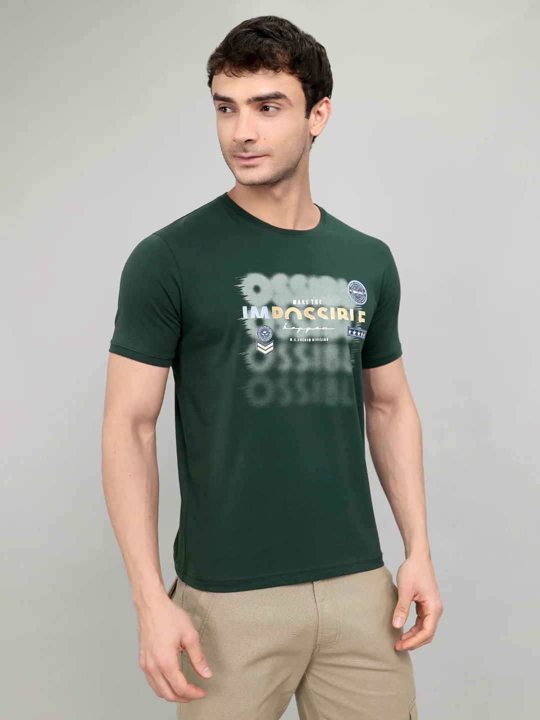 Men Green Printed Round Neck Half Sleeve T-Shirt - Image 3