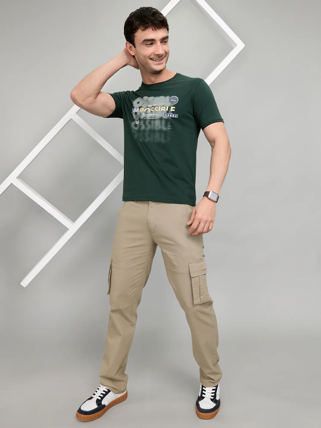 Men Green Printed Round Neck Half Sleeve T-Shirt - Image 6