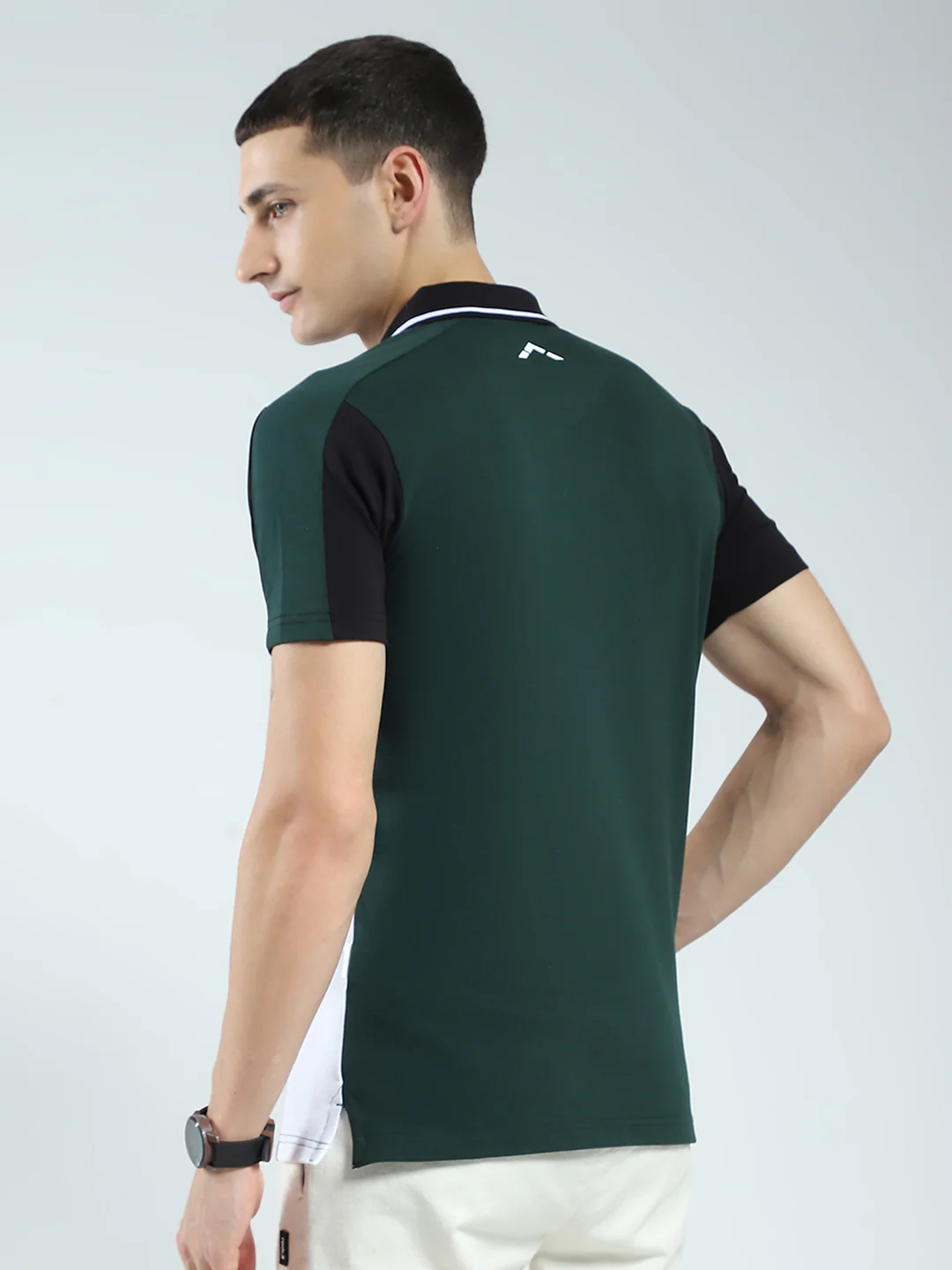 Rock.it Men Green Stripe Collar Half Sleeve T-Shirt - Image 4