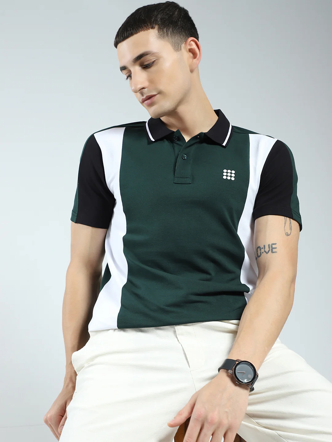 Rock.it Men Green Stripe Collar Half Sleeve T-Shirt - Image 6