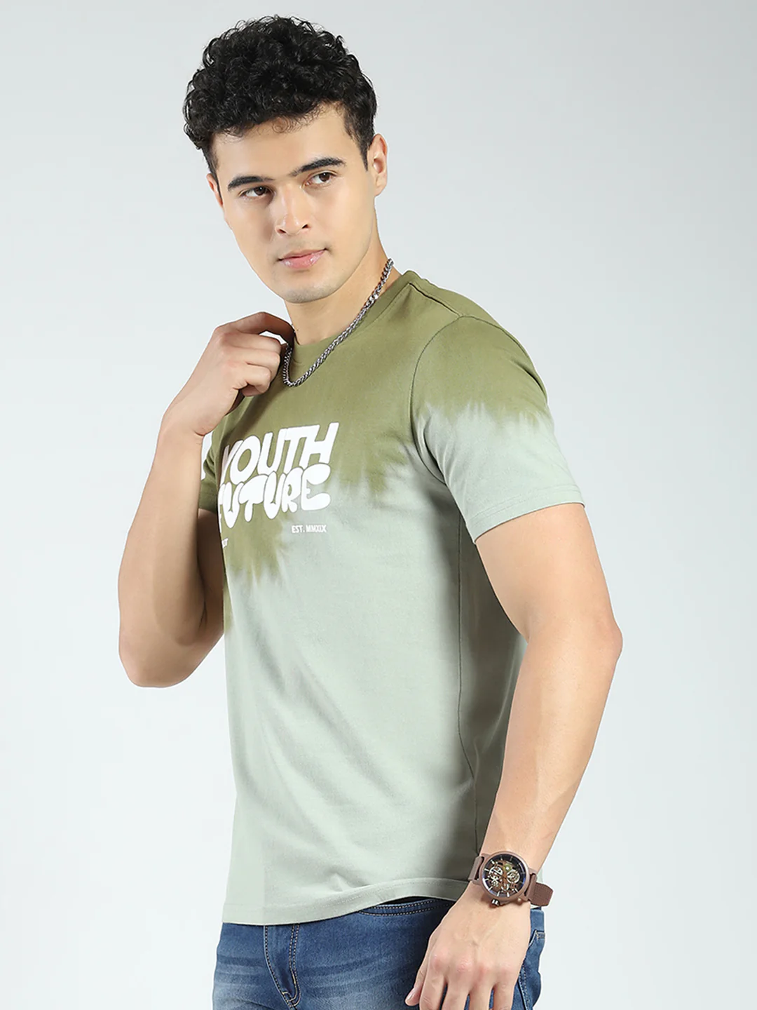 Rock.it Men Green Printed Round Neck Half Sleeve T-Shirt - Image 3