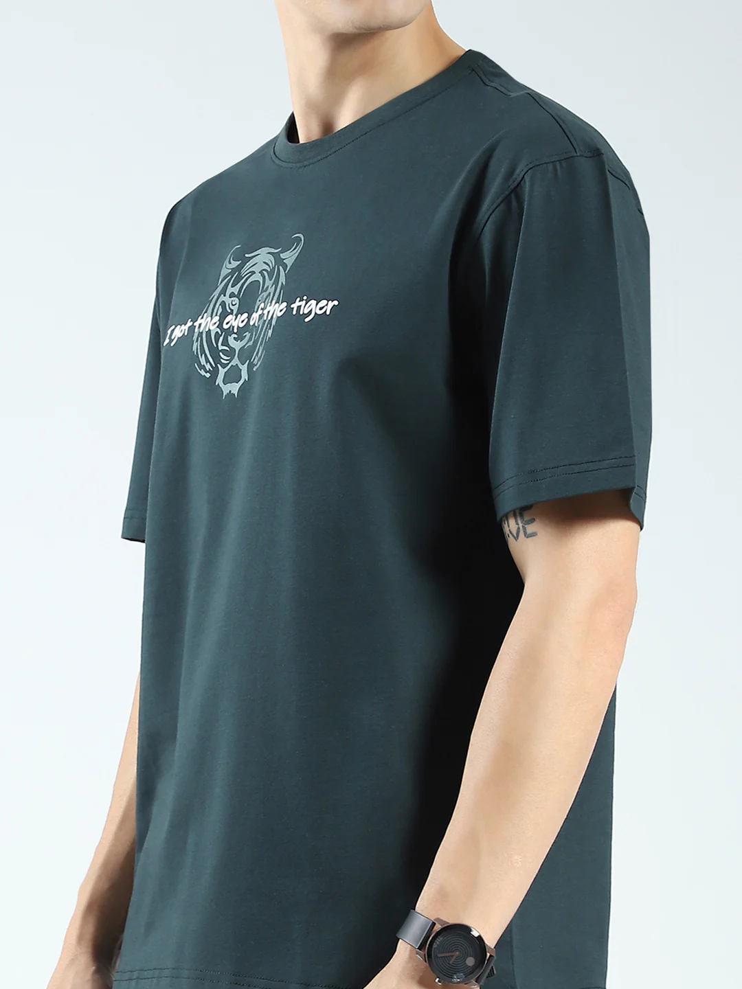Rock.it Men Green Printed Round Neck Half Sleeve T-Shirt - Image 7