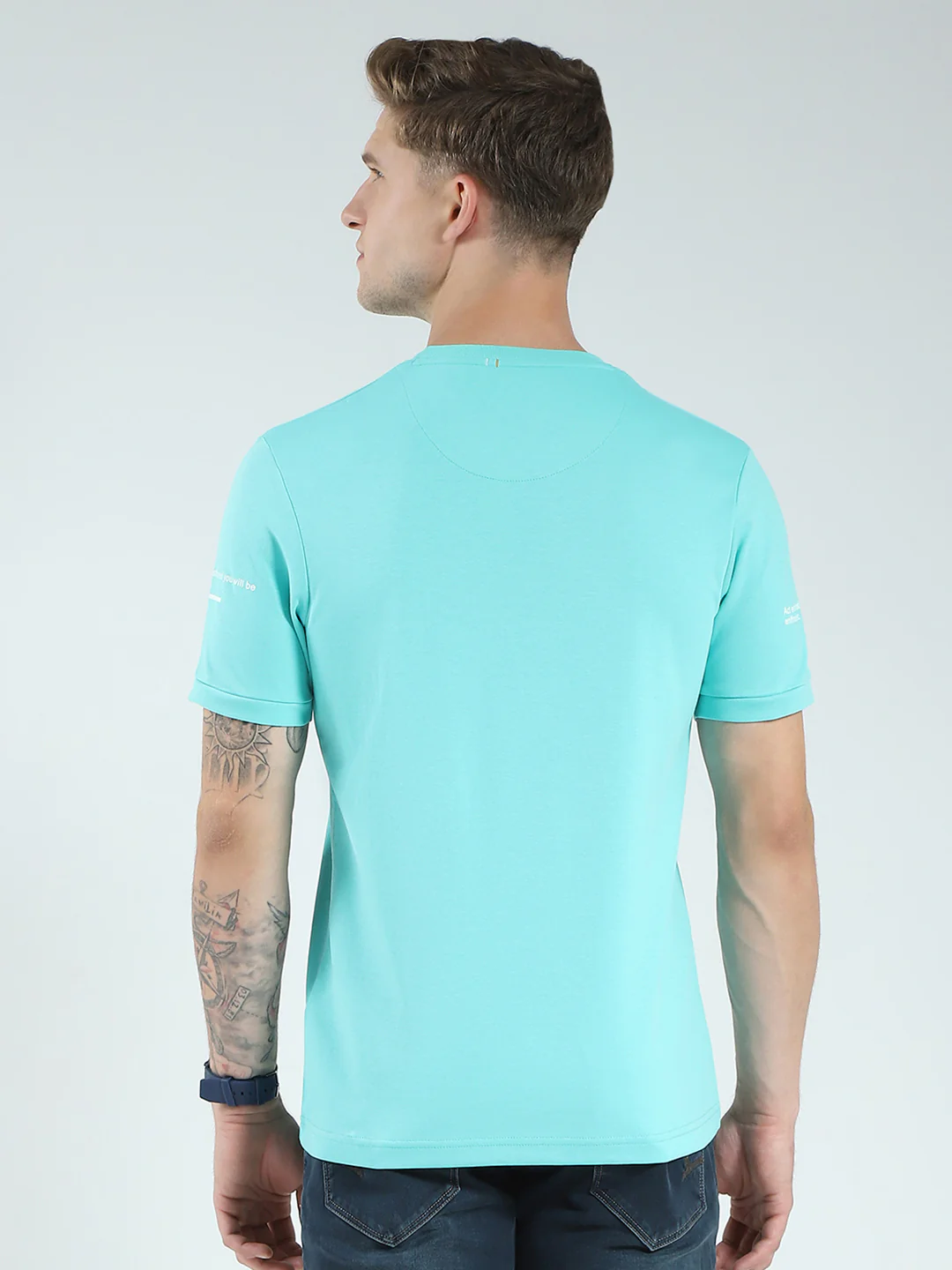 Men Green Printed Round Neck Half Sleeve T-Shirt - Image 5
