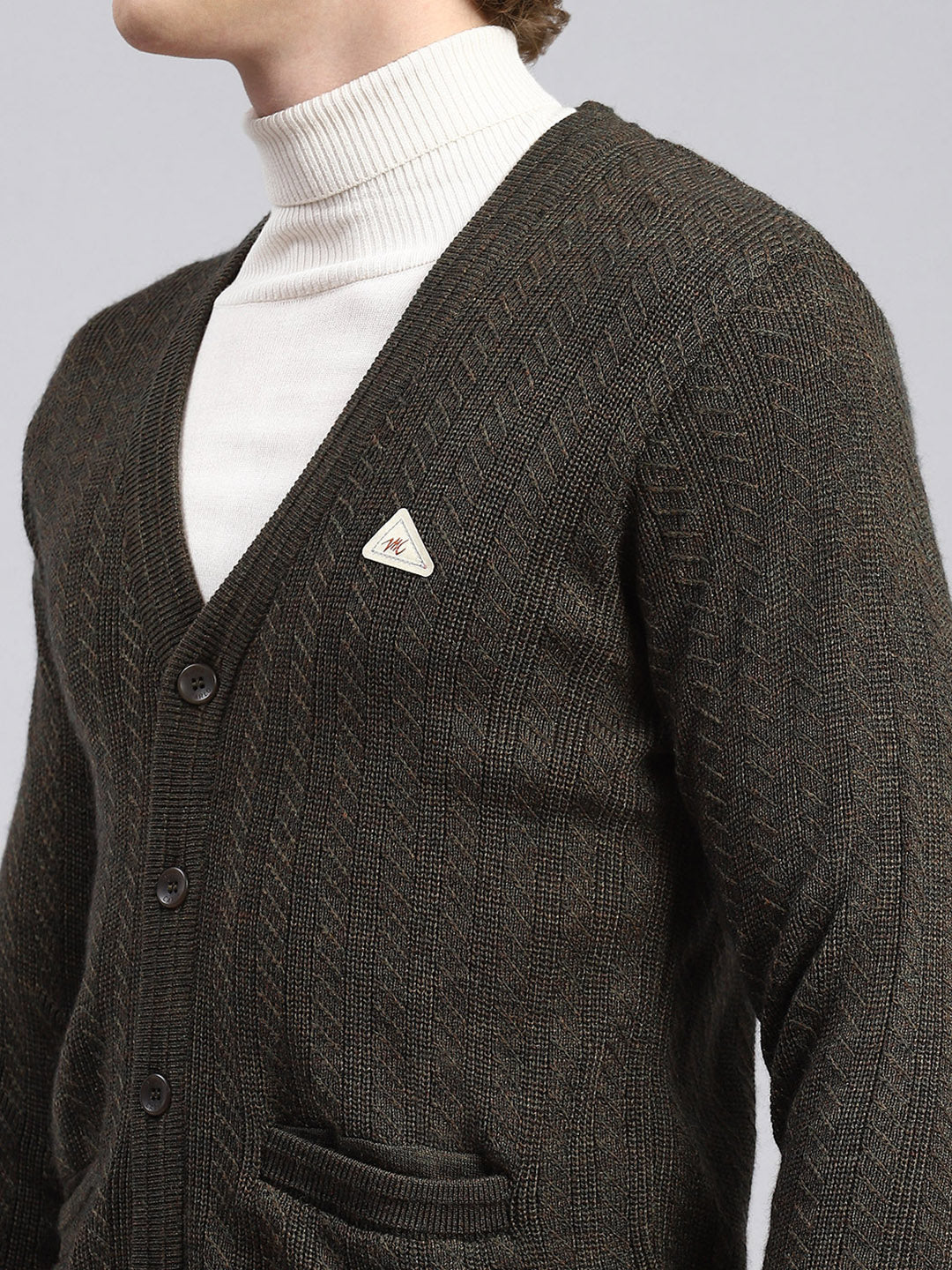 Men Green Self Cardigan - Image 6