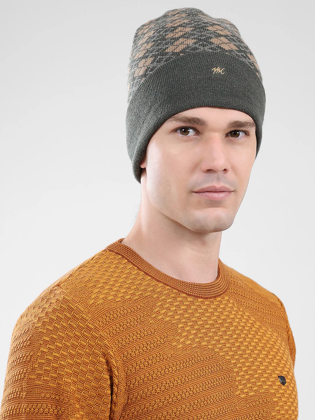 Men Green Self Design Cap - Image 4
