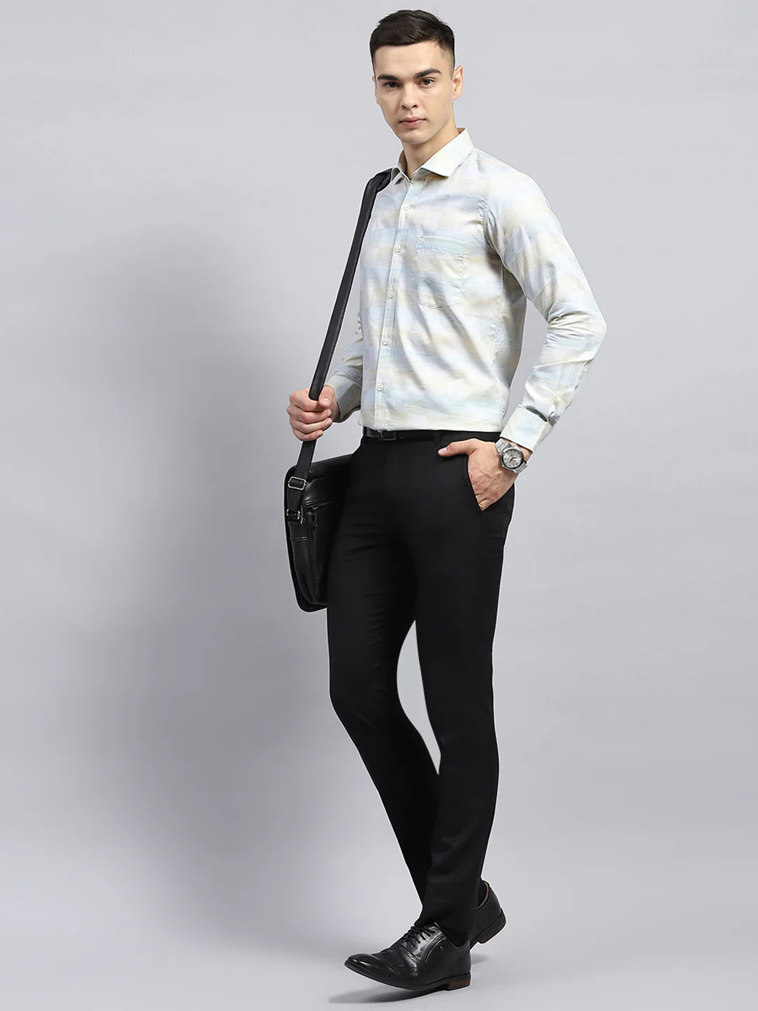 Men Green Self Design Collar Full Sleeve Shirt - Image 2