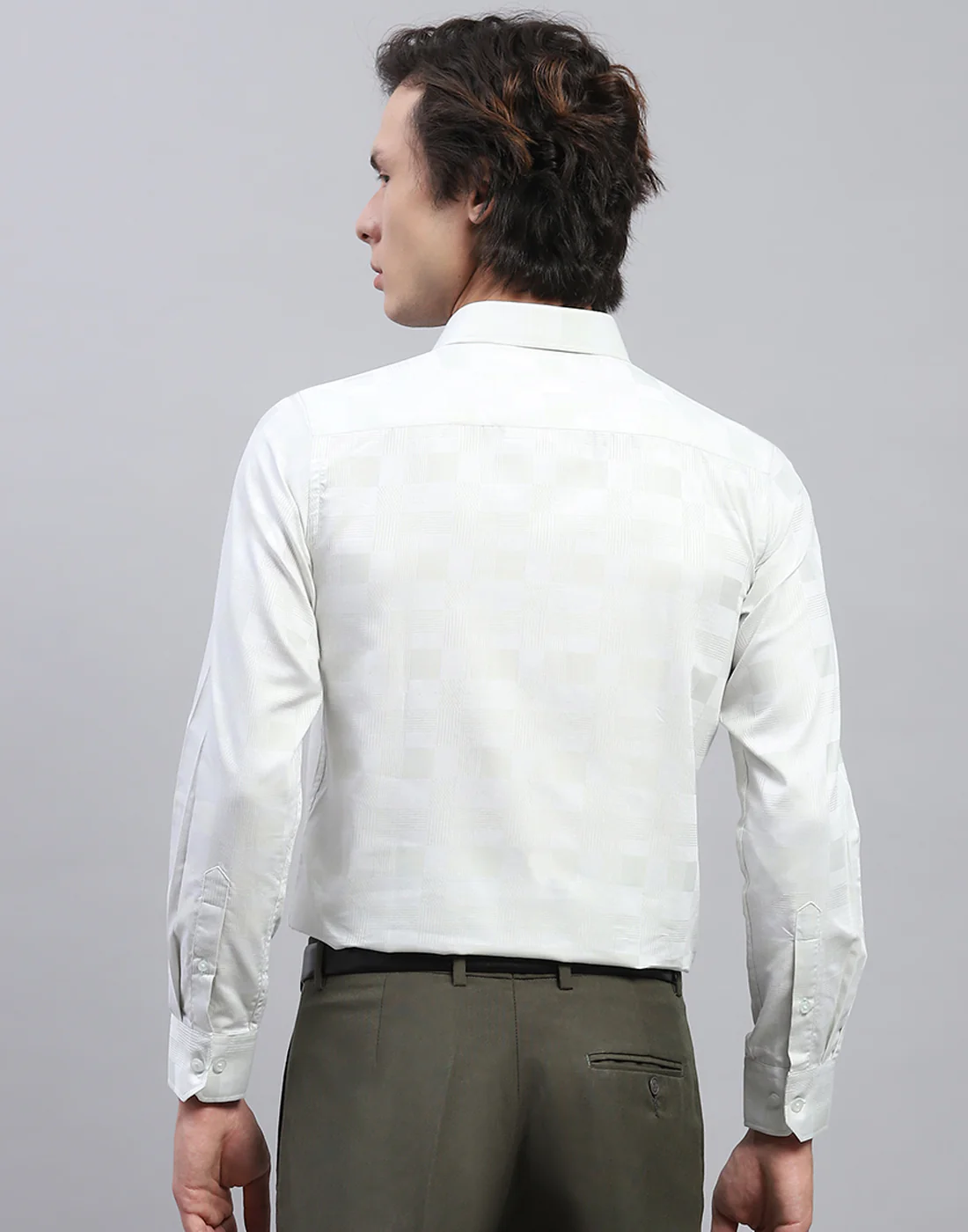 Men Green Self Design Collar Full Sleeve Shirt - Image 5