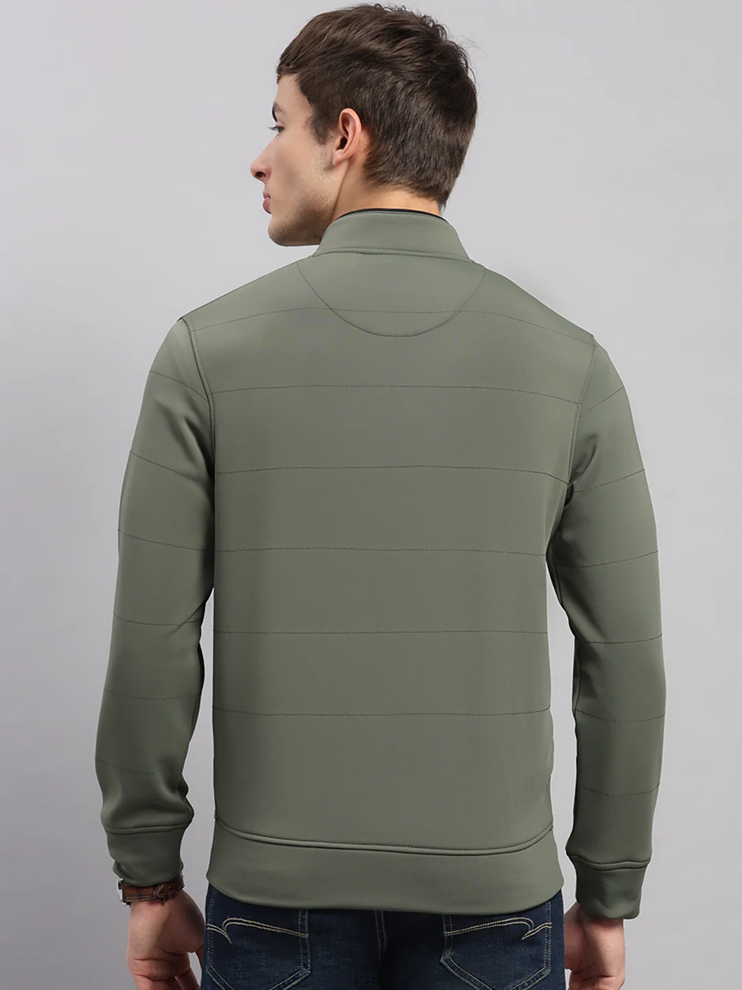 Men Green Self Design Collar Full Sleeve Sweatshirt - Image 5
